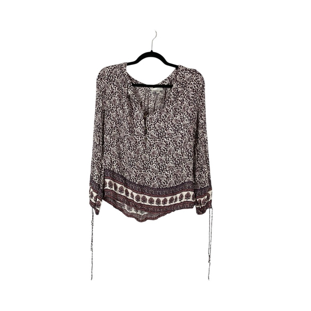 Lucky Brand Burgundy Floral Boho Peasant Blouse Women’s M